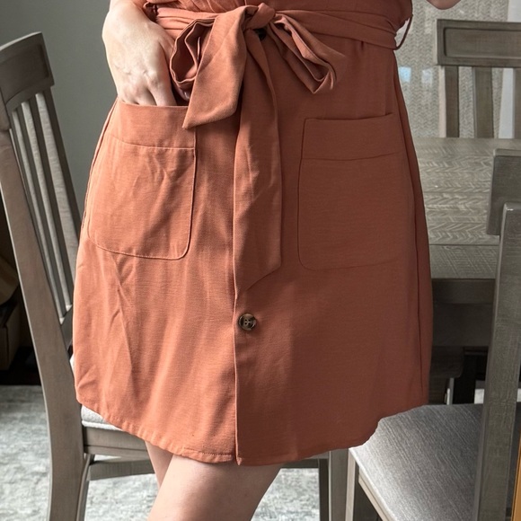 Women's Orange Rust Button-Down Tie Belt Dress - Picture 10 of 10